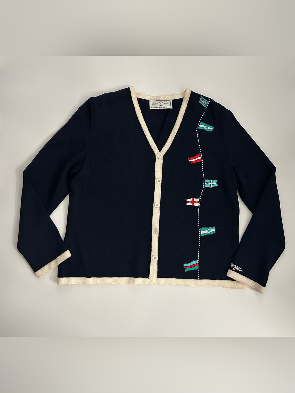 Vintage St. John Sport Santana Knit Nautical Flags Cardigan
Luxury
Boat
Designer